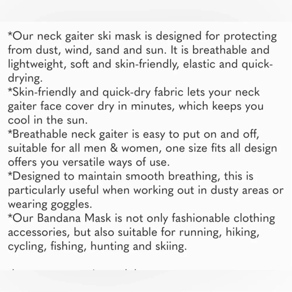 6 Pack Balaclava Ski Face Mask: Cooling Neck Gaiter Full Head Mask Face Cover